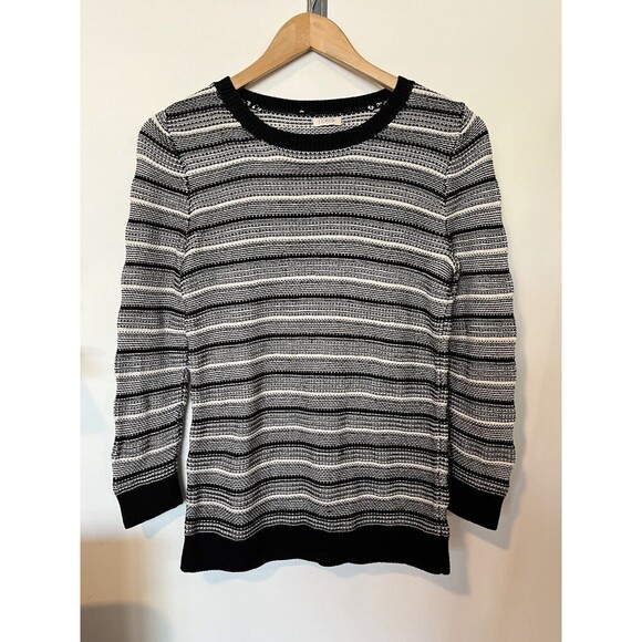 J Crew Factory Black White Stripe Textured Knit Sweater Size Medium - Picture 1 of 8